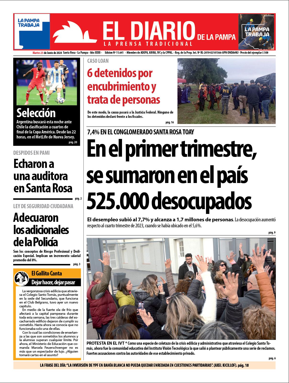 Tapa de El Diario en papel  martes 25 de junio de 2024